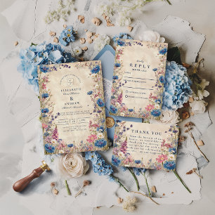 Cartão De Agradecimento Casamento de Flores Silvestres da Primavera Românt