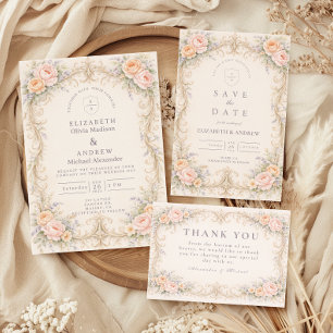 Cartão RSVP Casamento Rosa Barroco Pêssego
