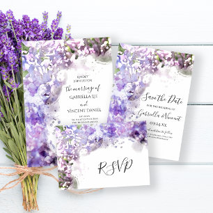 Cartão RSVP Casamento de Aquarelas de Flores Liláticas Roxas