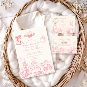 Cartão De Informações Disco Cowgirl Chá de fraldas Diapper Raffle