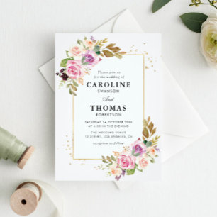 Convite Casamento floral com lavanda roxo e escamas