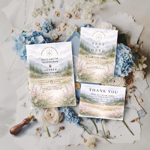 Convite Casamento Romântico na Floresta Nebulosa da Montan