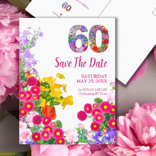 60º aniversário floral moderno Salve o cartão post