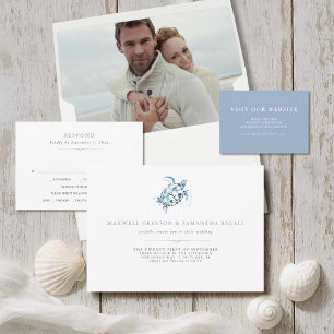 Adesivo Redondo Casamento de Praia Watercolor Seacavalo Azul