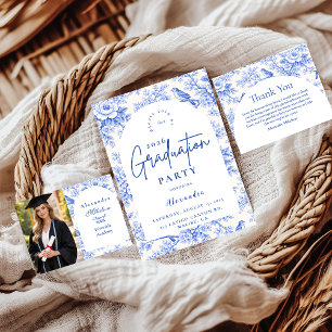 Anúncio Festa de Formatura Floral Azul Elegante Foto