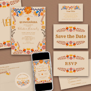 Convite Quinceanera Ocidental Floral Mexicana