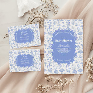 Convite Toile De Jouy Mushroom Woodland Chá de fraldas