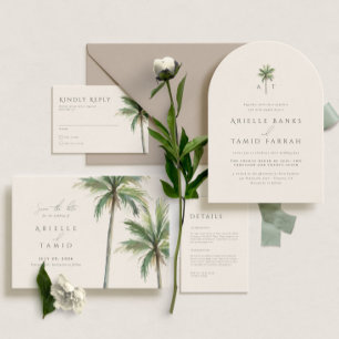 Convite Casamento de Palm de Aquarela Moderna do Devonport