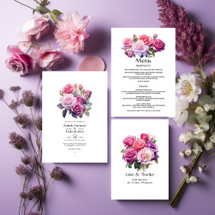 Cartão De Agradecimento Casamento Floral Rosa e Púrpura