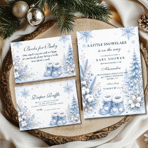 Convite Chuva de Neve Azul Pequeno Baby Shower