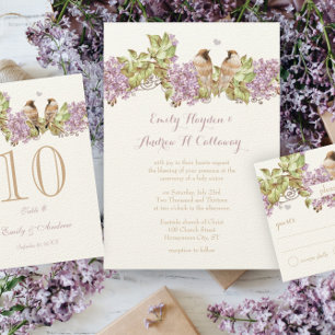Convite Casamento com aves lavandas Lilac Love