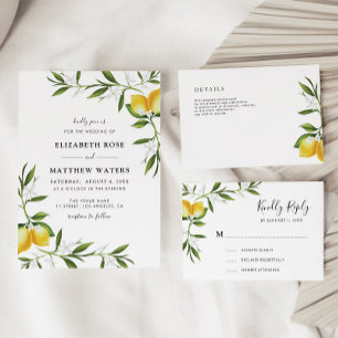 Convite casamento de folhagem de limão-limão-verde-aquarel