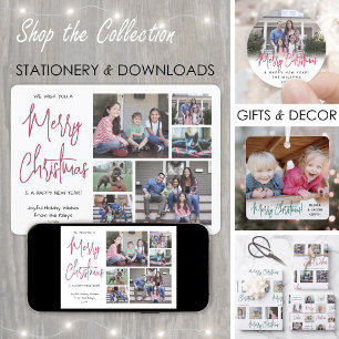 Cartão De Festividades Any Text 6 Photo We Wish You a Merry Christmas Red