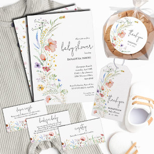 Convite Chá de fraldas de flores silvestres