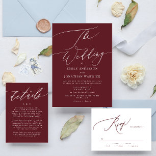 Cartão RSVP Burgundy Vermelha Escura Elegante Branca O Casamen