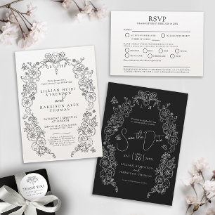 Reserve A Data Primavera Fleur de lis line art mono casamento