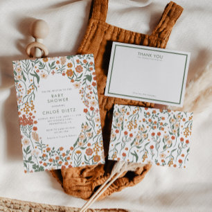 Cartão De Agradecimento Chá de fraldas Floral Moderno para Groovy