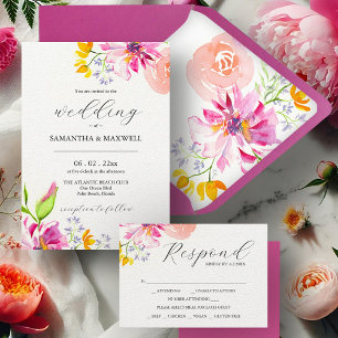 Convites de casamento Florais de Aquarela com Códi