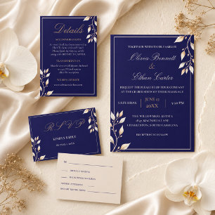 Reserve A Data Elegante Casamento Botânico Aquarela Azul Naval Do