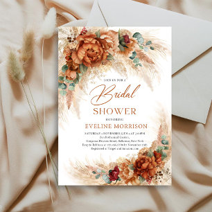 Convite Boho terracotta queimou flores de laranja eucalipt