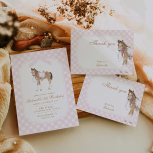 Cartão De Agradecimento Galopem Meninas Cavalo Rosa Aniversário