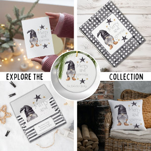 Ornamento De Cerâmica Farmhouse Winter Watercolor Gnome para o Natal