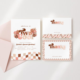 Convite Retro Groovy - segundo aniversário de duas garotas