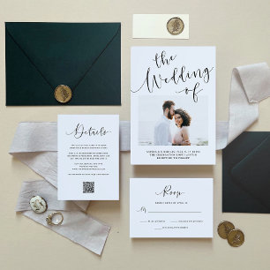 Convite Elegante Romance   Casamento de duas fotos minimal