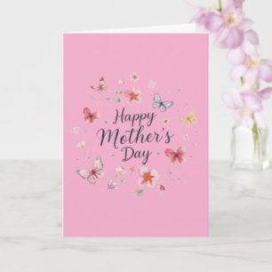 Cartão Feliz Dia das Mães Borboleta e Floral