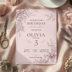 Prato De Papel Elegante Rosa Bege Coquette Laço Floral Aniversári