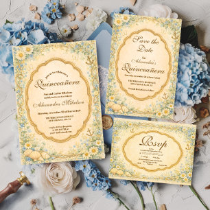 Cartão RSVP Quinceañera Daisy Costeira Vintage