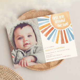 Adesivo Redondo Boho Sunshine First Trip em torno do aniversário d