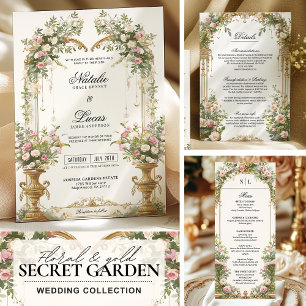 Convite Casamento com Vintage Garden Elegante Guarde o Car