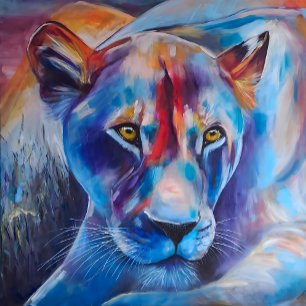 Tapete De Parede Retrato de Gato Selvagem Pintado à Mão