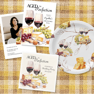 Poster Vinho e Festa de aniversário de queijo envelhecido