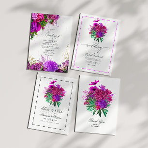 Reserve A Data Casamento Floral Rosa Velho e Roxo