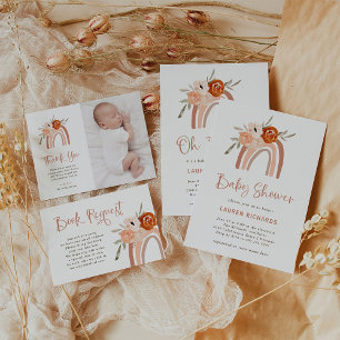 Convite Orange Terracotta Boho   Chá Rainbow Oh Babies