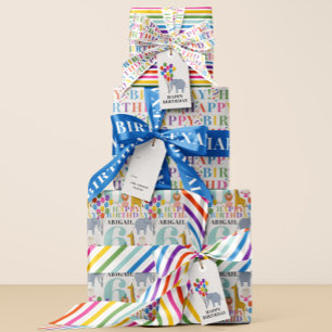 Papel De Presente Animais Safari Coloridos Feliz Aniversário Ano