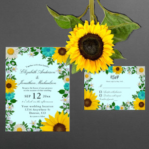 Cartão RSVP Casamento Floral Rustic Sunflower Daisy