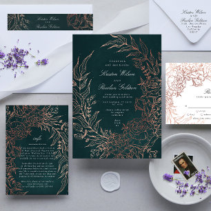 Convite de casamento de Bronze Verde Elegante de O