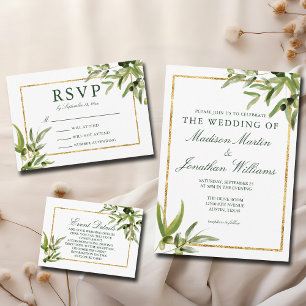 Cartão RSVP Casamento Dourado de Vinha Botânica Elegante