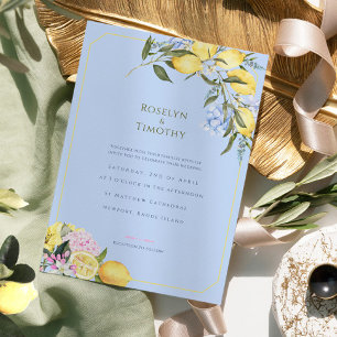 Convite Casamento Floral em Aquarela Azul Pastel Cítrico