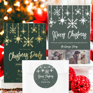 Adesivo Redondo Neves branca flocos de neve elegante e verde natal