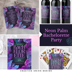 Convite Neon Palm Tropical Festa de solteira
