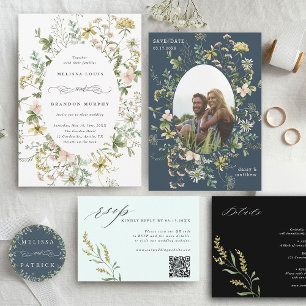Convite Casamento de Frame de Oval de Flor Selvagem