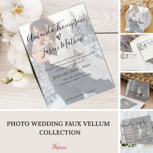 Convite Faux Vellum Effect Photo Wedding