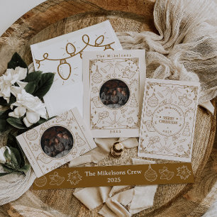 Cartão De Festividades Colagem de Fotografias Natal Elegante Dourado Line