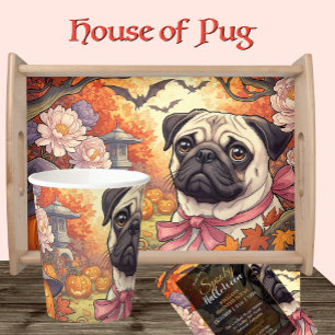 Convite Casa Spooky do Cachorro Pug e Festa de Halloween