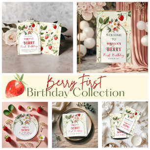 Cartão De Agradecimento Berry Rustic Red Strawberry Primeiro Aniversário