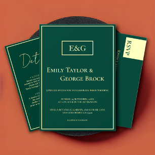 Cartão De Informações Detalhes do Casamento Moderno Dourado Verde Elegan